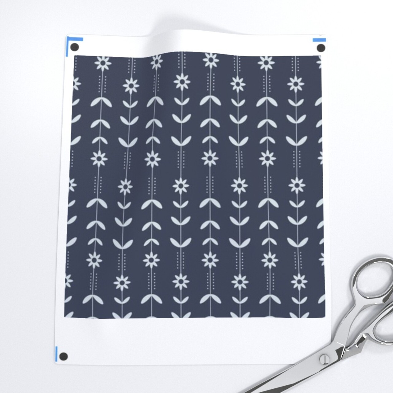 Scandi Floral Farmhouse Navy And White Small Print Simple Custom Printed Fabric by Spoonflower Various Fabrics by the Yard or Fat Quarter